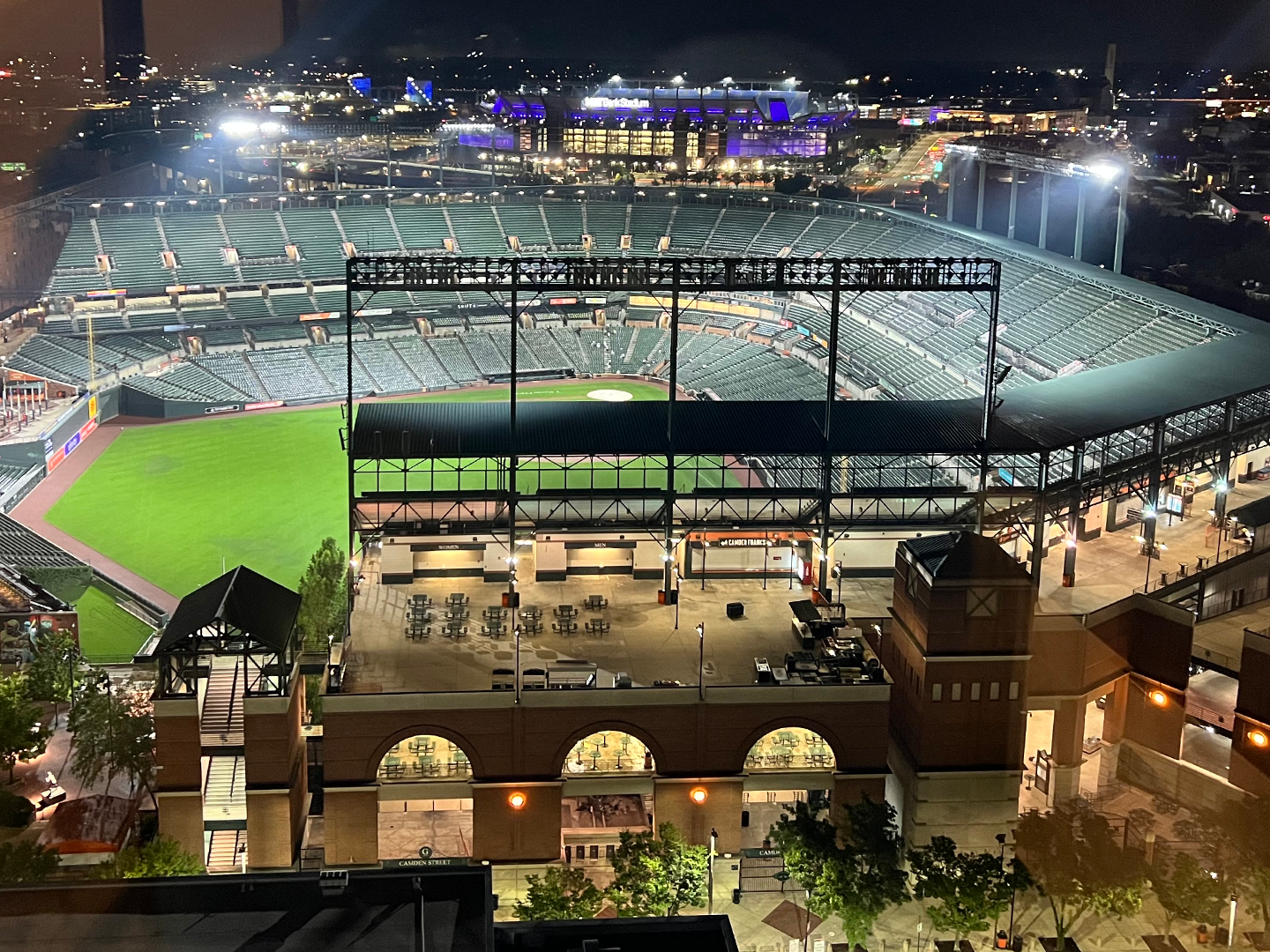 A sky high view of a sports arena