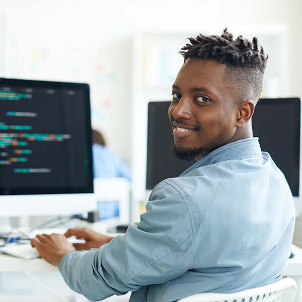 A systems architect works on a solution
